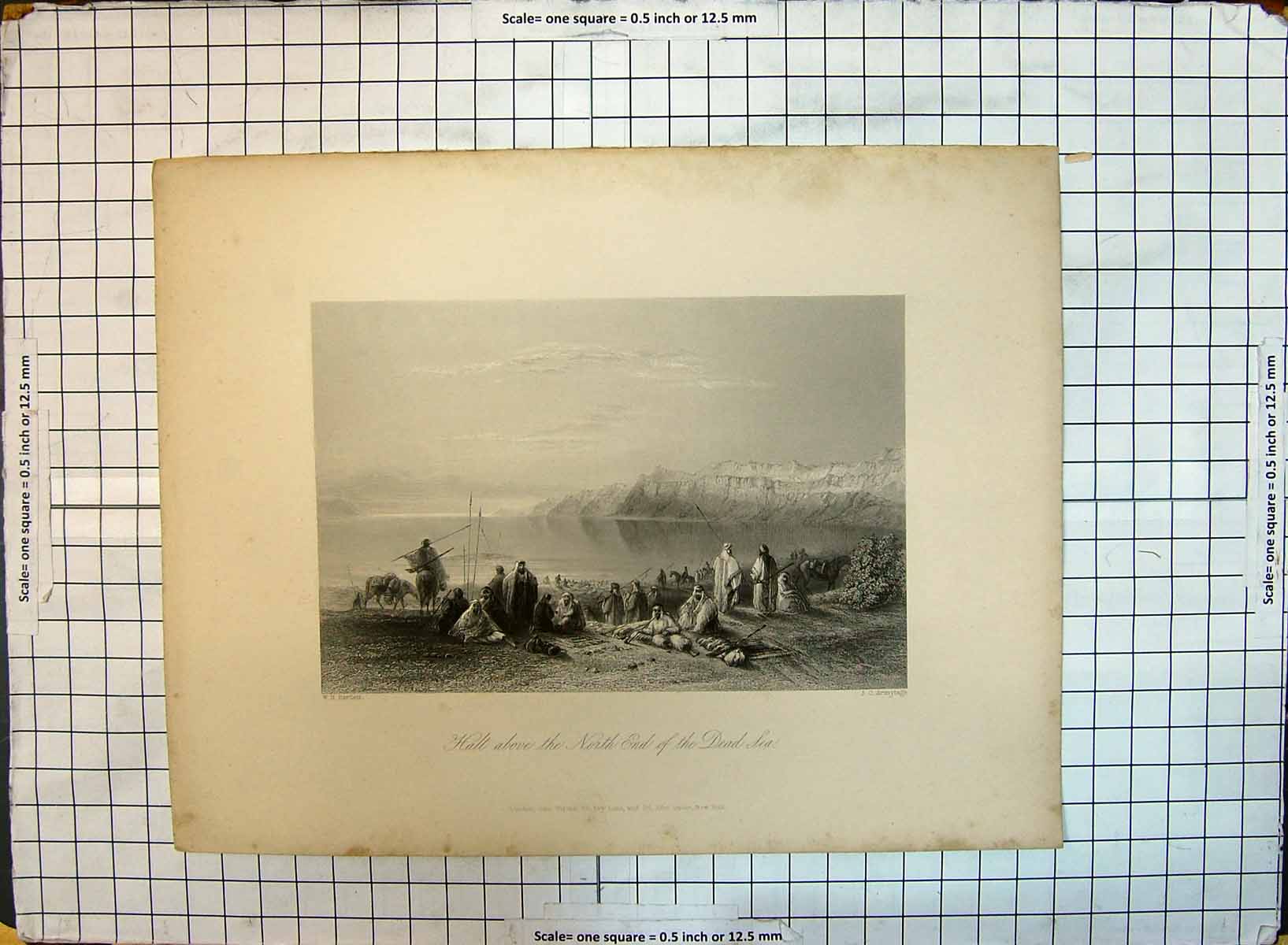 Antique Old Print Halt Above North End Dead Sea Travellers Armytage Bartlett