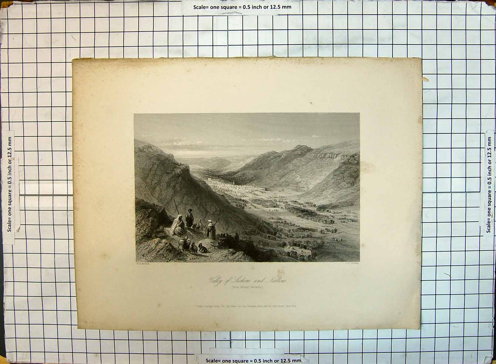 Antique Old Print Valley Lichem Nablous Mountains Bentley Bartlett Engraving