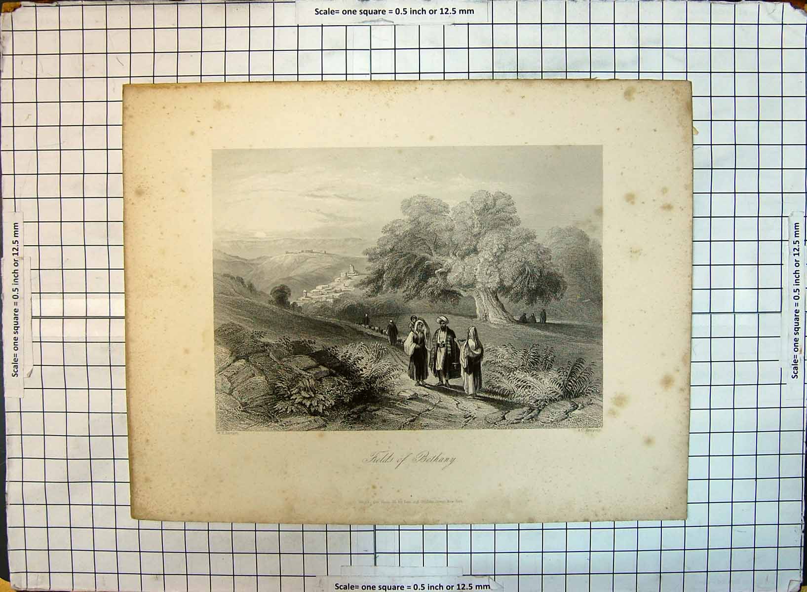 Antique Print Scene Fields Bethany People Trees Mountains Armytage Bartlett