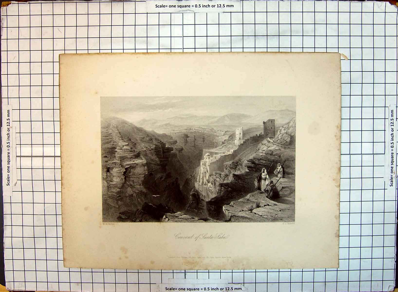 Old Print Convent Santa Saba Ravine Mountains Roberts Bartlett Engraving