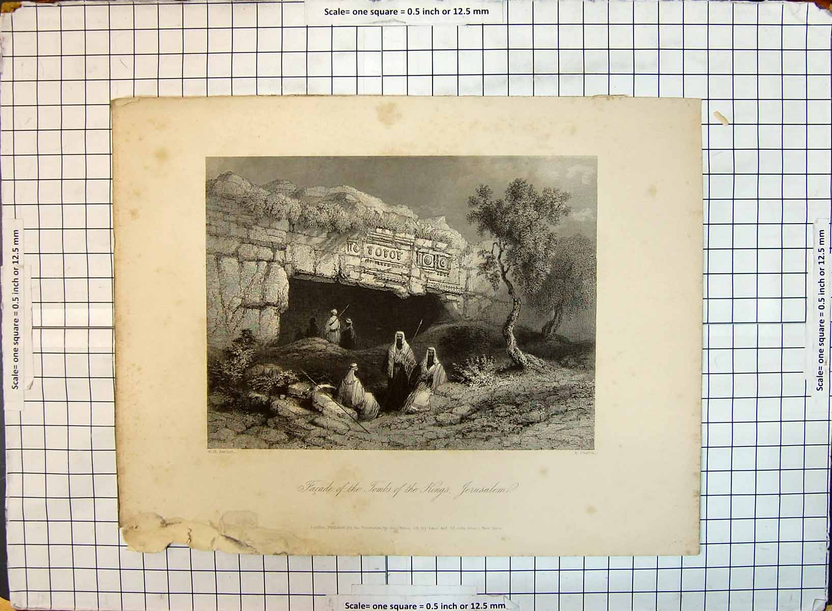 Old Antique Print Faáade Tombs Kings Jerusalem Challis Bartlett Engraving