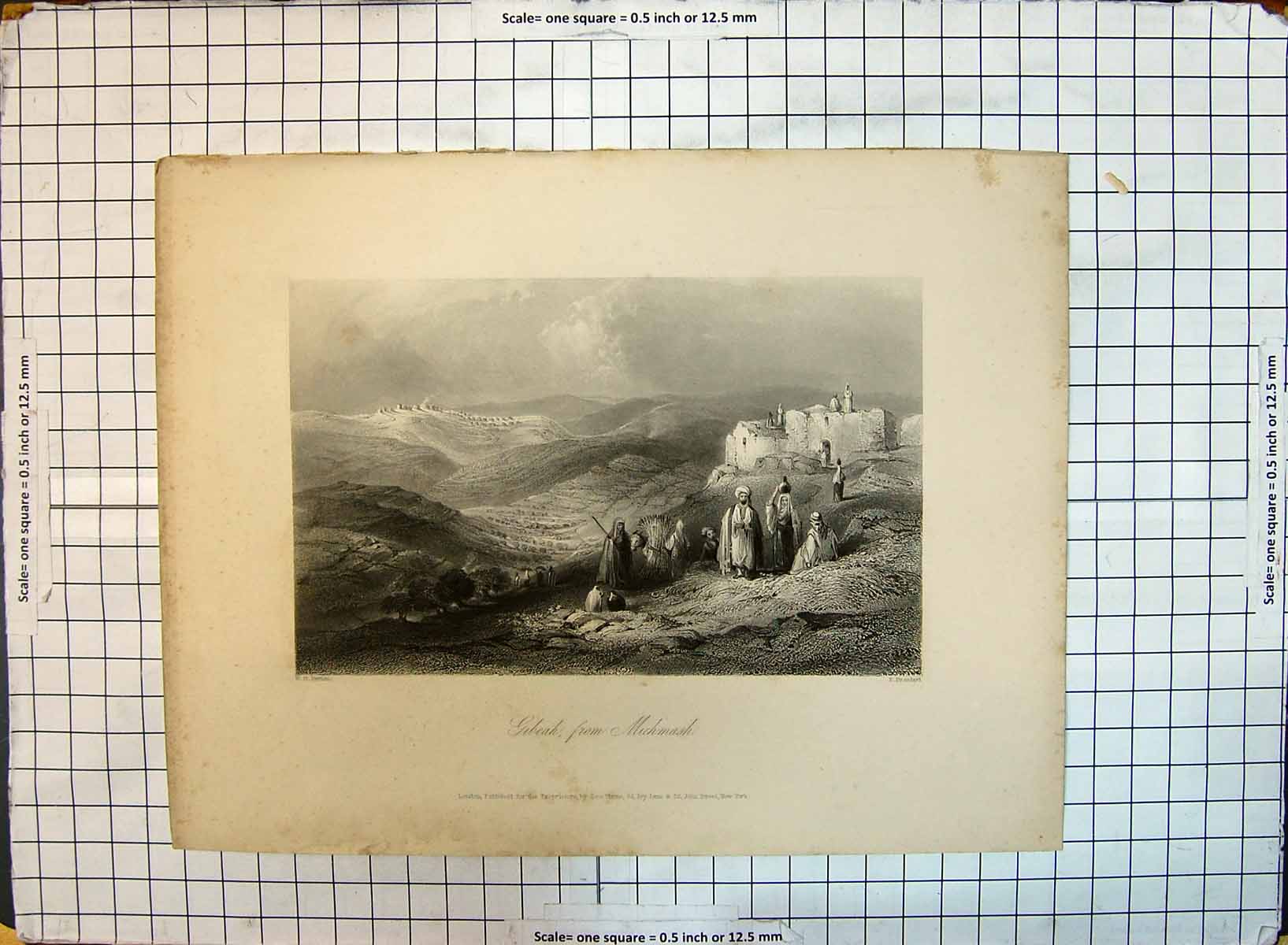 Antique Print View Gibeah Michmach People House Mountains Brandard Bartlett
