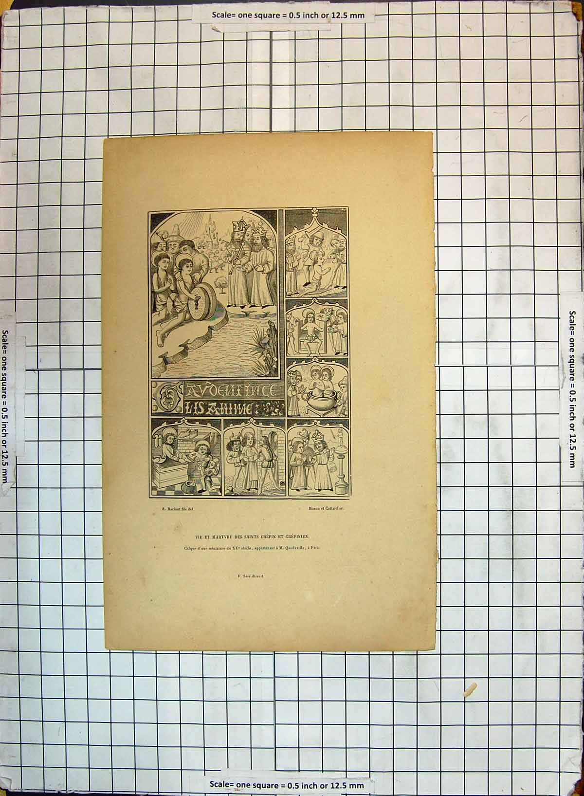 Original Old Antique Print Vie Martyre Des Saints Crepin Crepinien Paris France