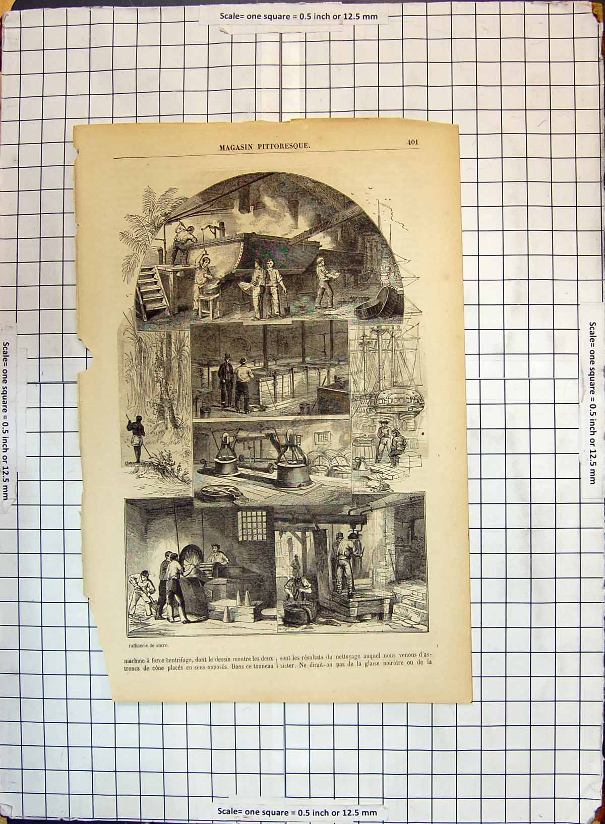 Old Antique Print Magasin Pittoresque Machinery Engineering Ship Building