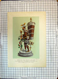 Old Antique Print Surtout De Table Servant Drageoir Ornament Flowers Dog