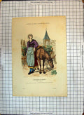 Original Old Antique Print Costumes Paris Marchande Legumes Woman Horse