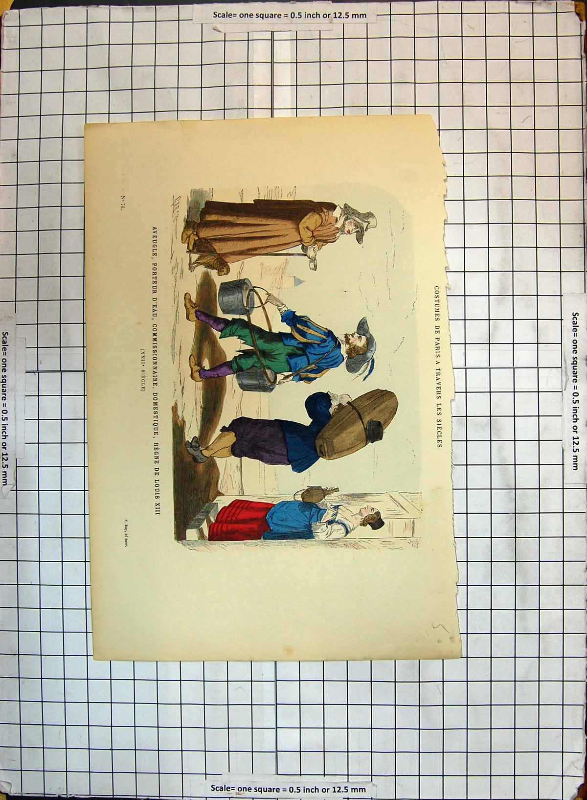 Old Print Costumes Paris Aveugle Porteur Commissionnaire Regne Louis Xiii