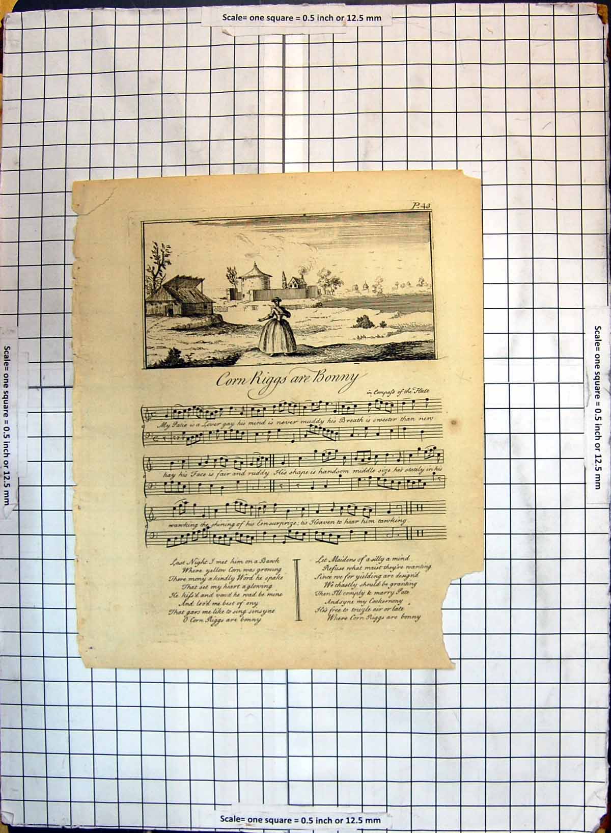 Original Old Antique Print Sheet Music Corn Riggs Bonny Lyrics