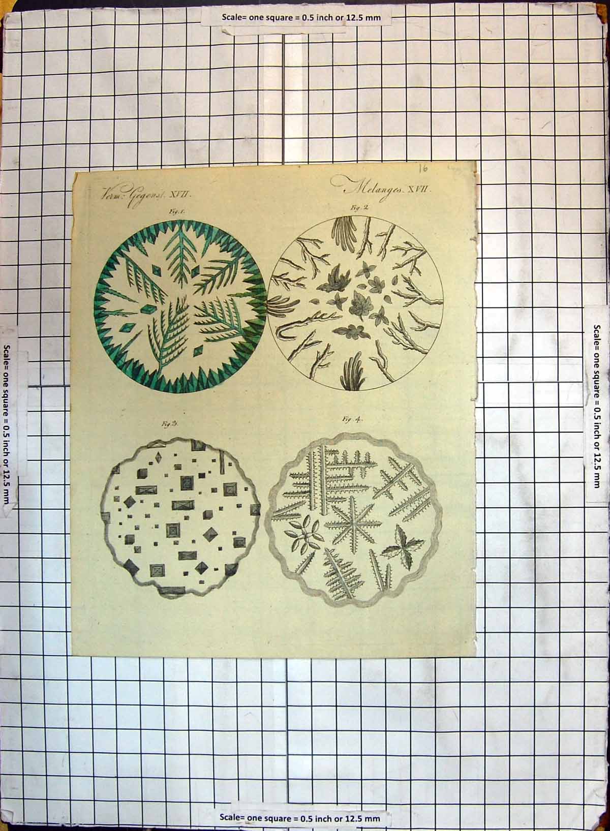 Original Old Antique Print Gegens Melanges Diagrams Shapes