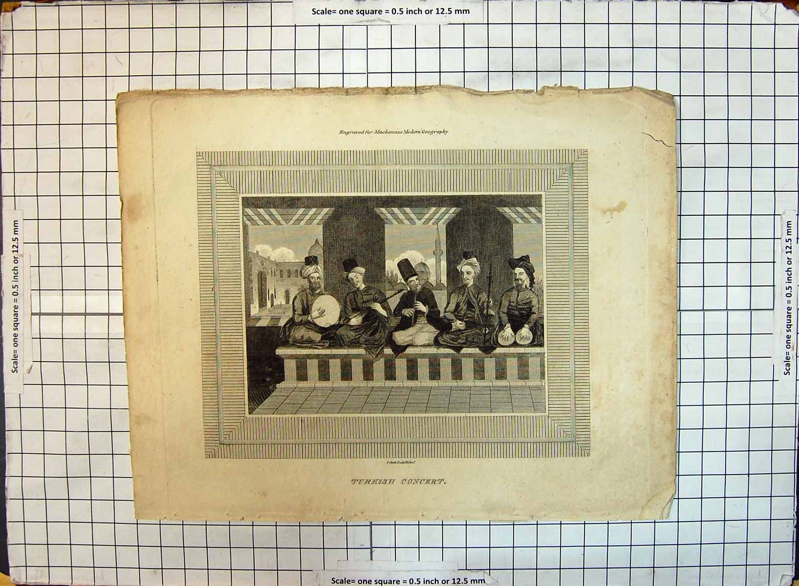 Original Old Antique Print Turkish Concert Music Men Mackenzies Geography