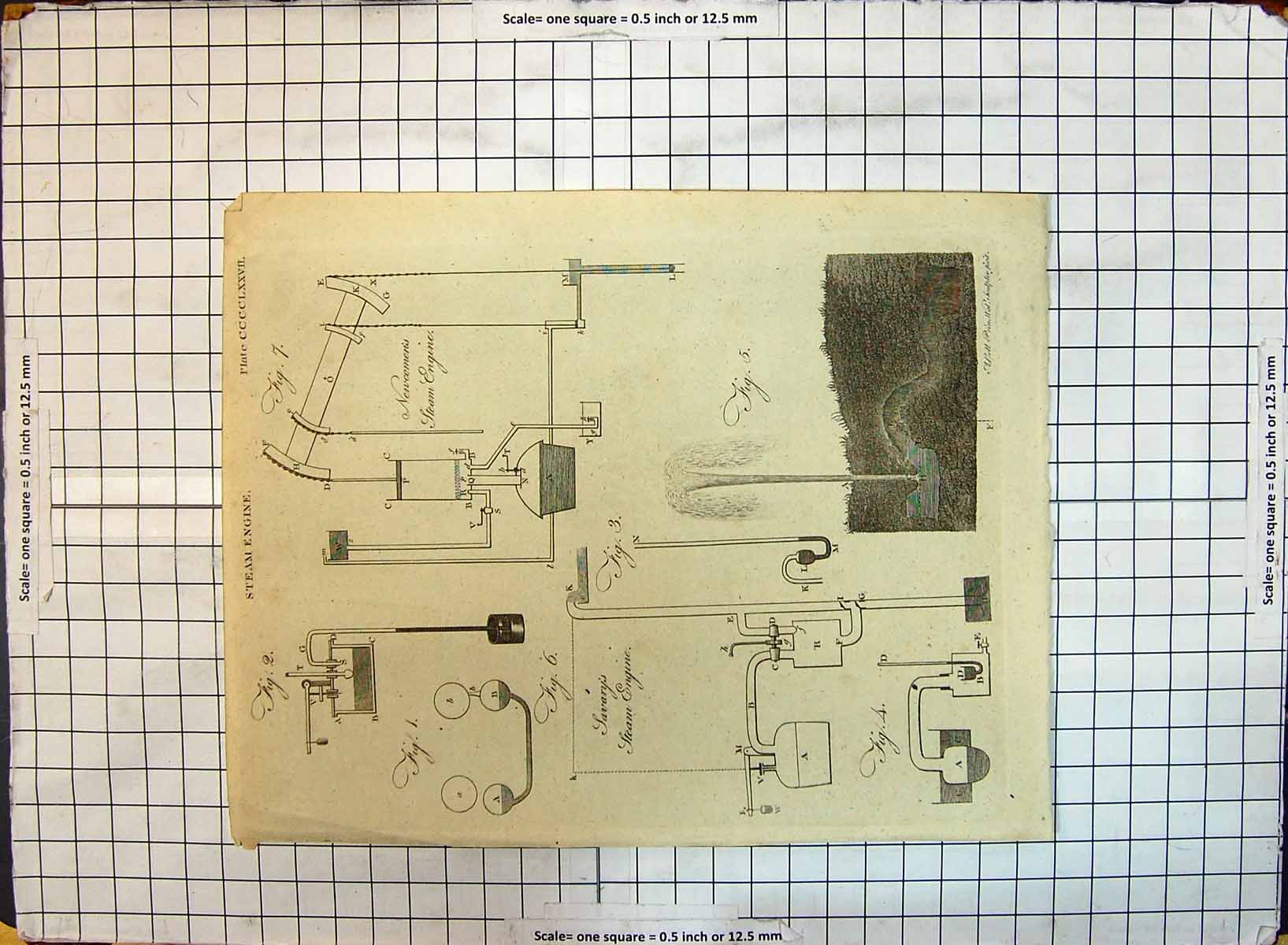 Original Old Antique Print Steam Engine Savary Newcomeris Instruments 1788 18th