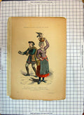 Original Old Antique Print Costumes Paris Man Lady Souliers Vieult