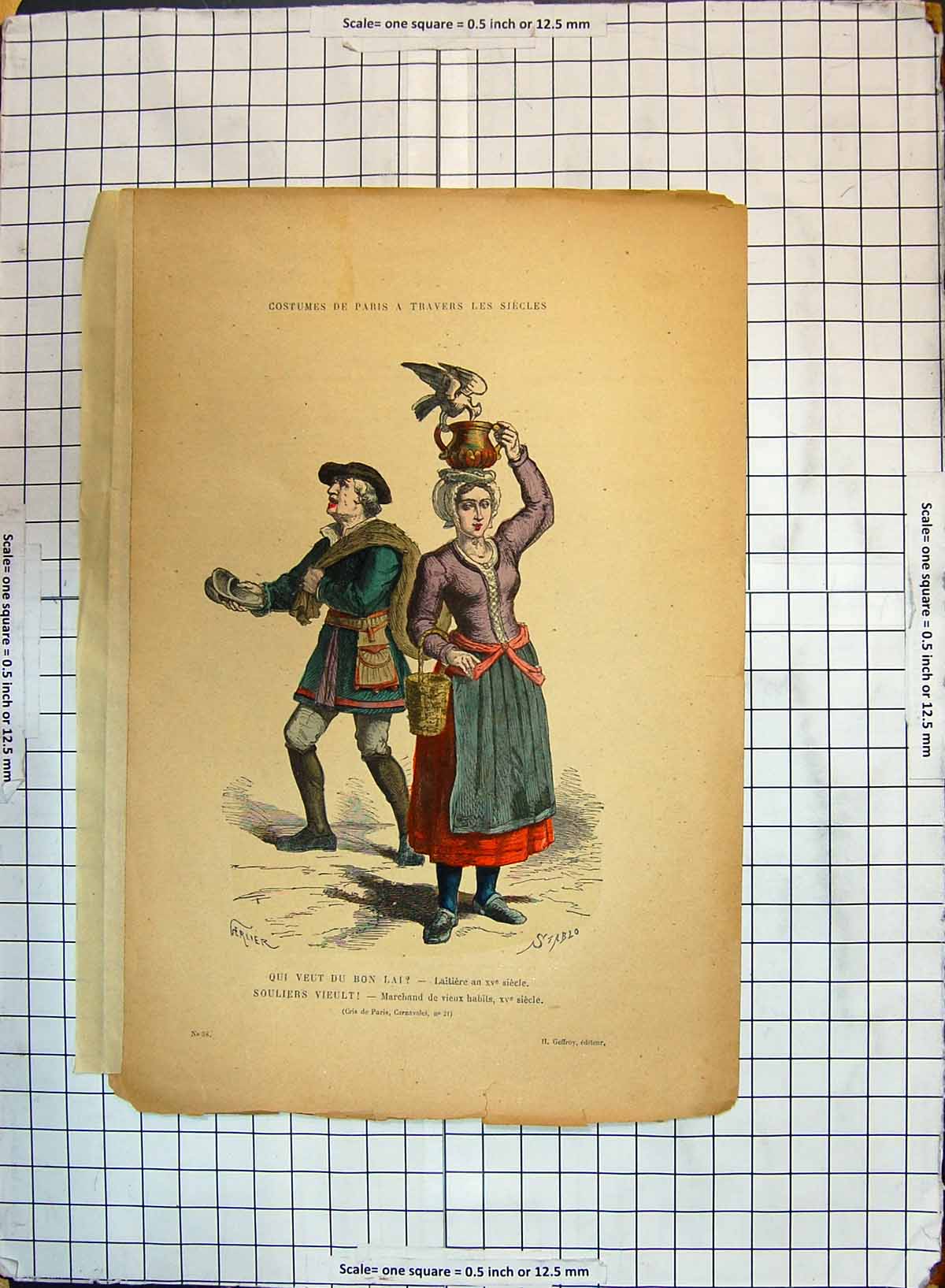 Original Old Antique Print Costumes Paris Man Lady Souliers Vieult