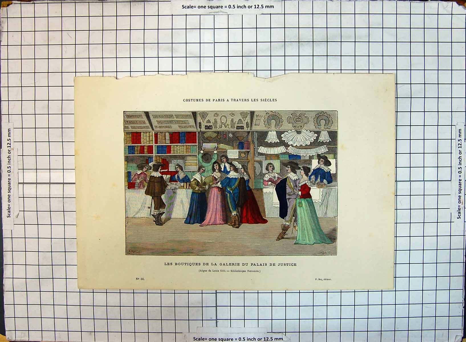 Old Antique Print Colour Costumes Paris Boutiques Galerie Palais Justice