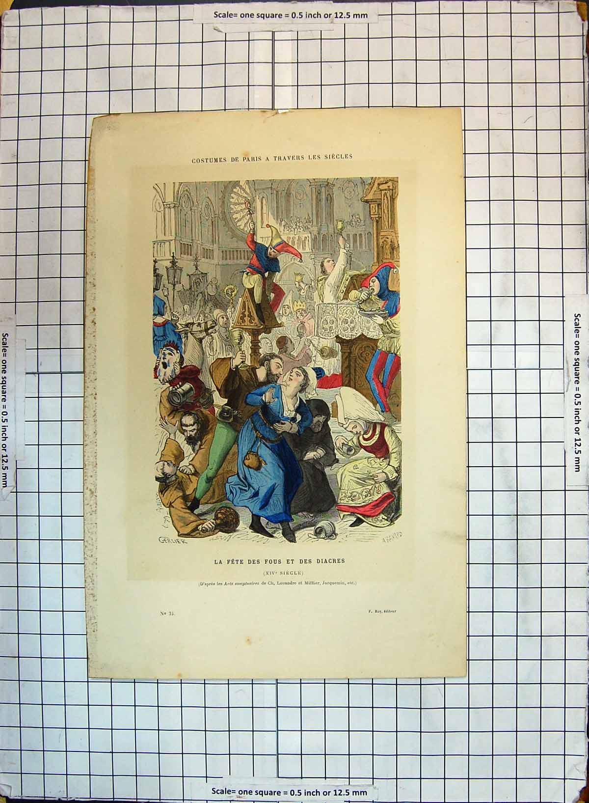 Original Old Antique Print Costumes Paris Fete Des Fous Diacres Entertainment