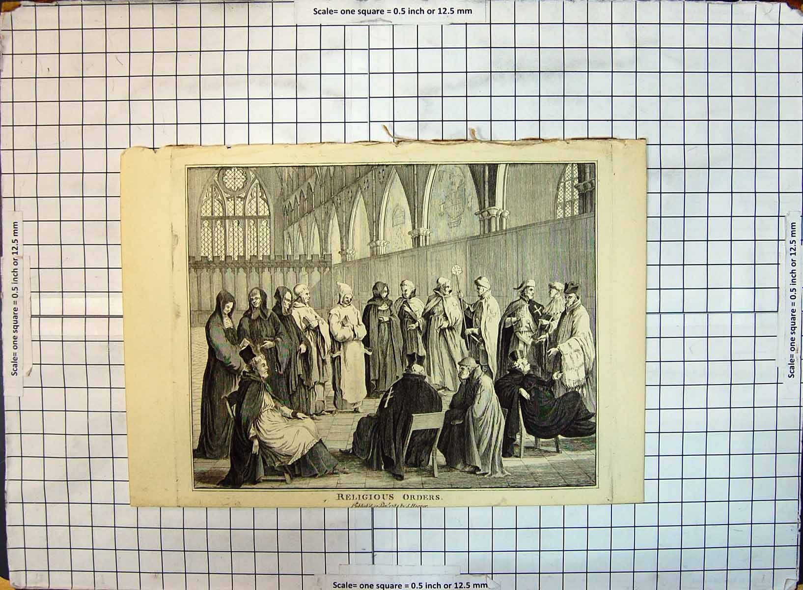 Old Antique Print Religious Orders Men Church Scene Religion 1784 Hooper 18th
