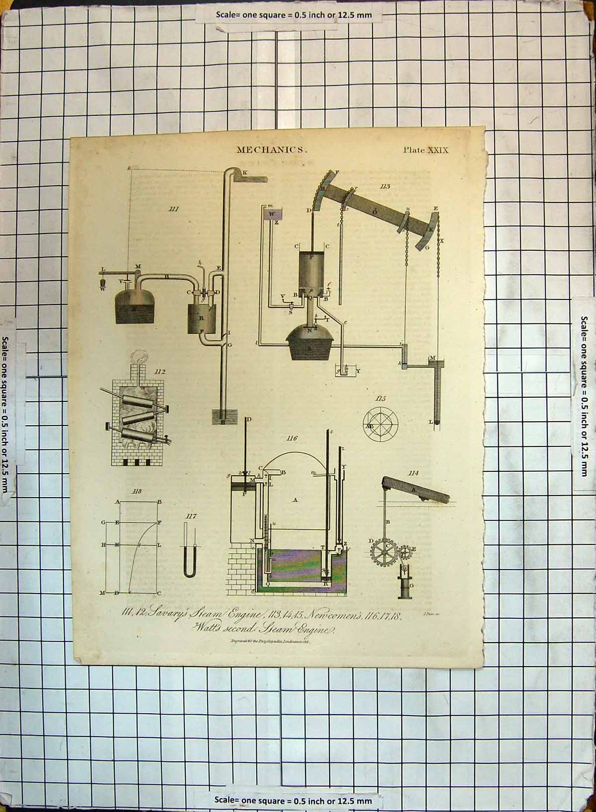 Old Print Mechanics Lavary Steam Engine Newcomens Watts Instruments 1816 19th
