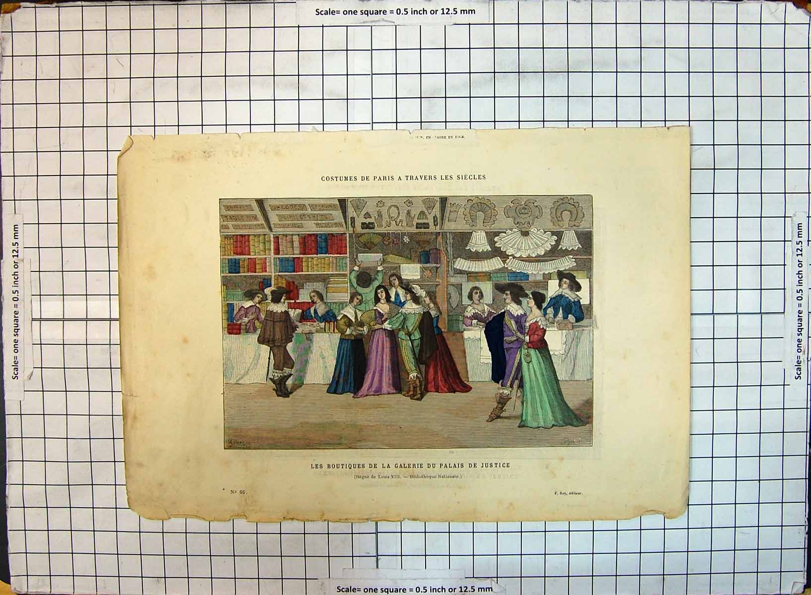 Original Old Antique Print Costumes Paris Boutiques Galerie Palais De Justice