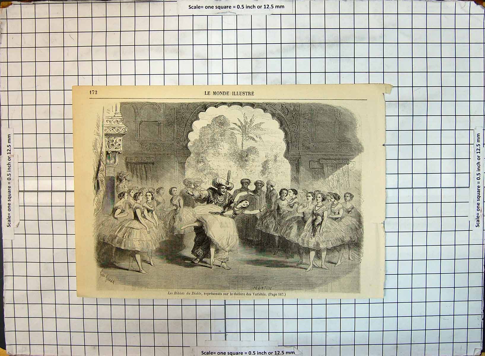 Antique Old Print Biblots Diable Representes Theatre Varietes Entertainment