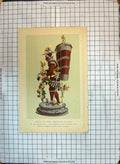 Original Old Antique Print Colour Surtout Table Servant Drageoir
