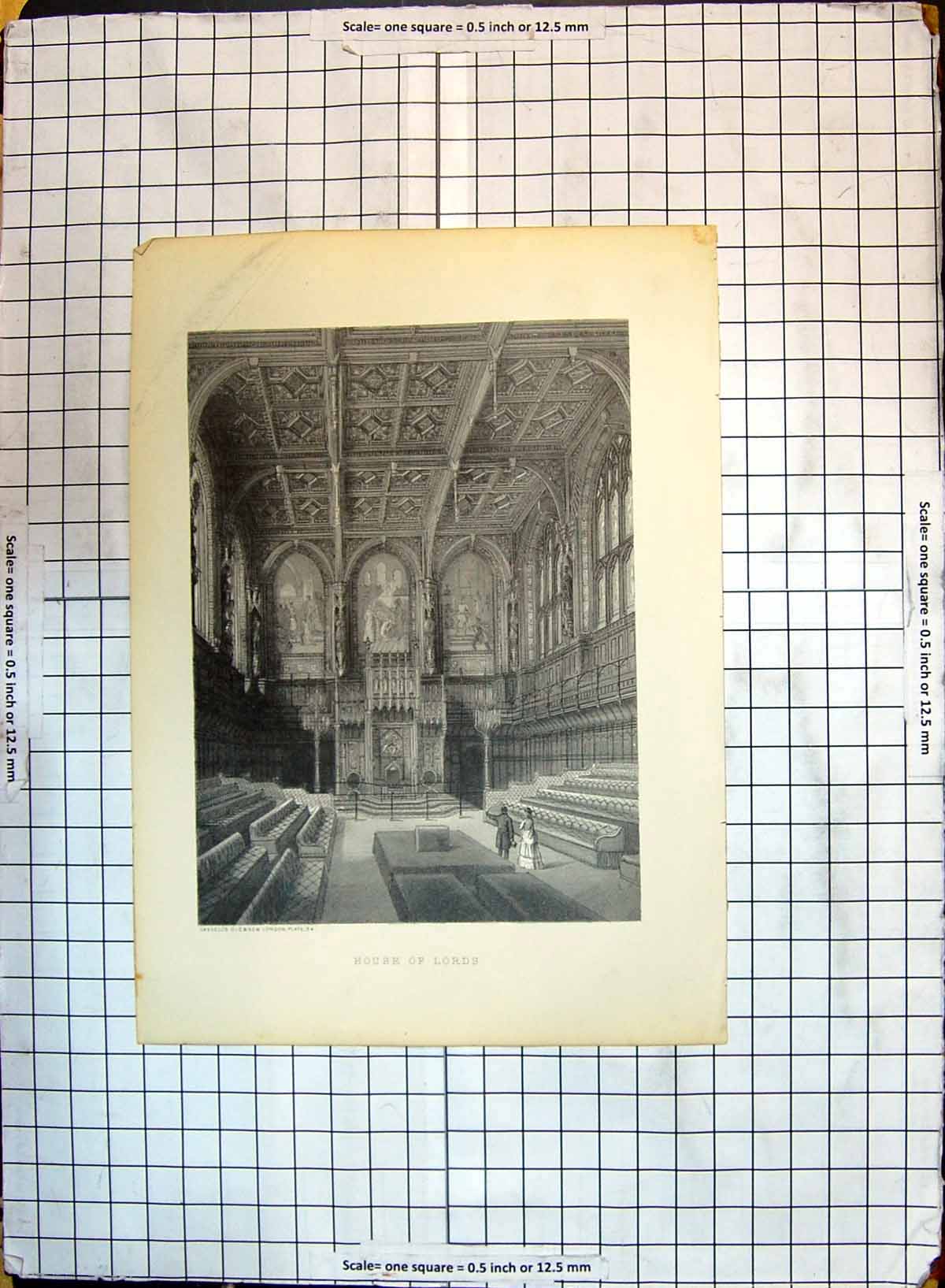 Original Old Antique Print Cassell'S Interior House Lords Parliament