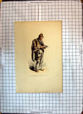 Original Old Antique Print Colour Le Marchand De Peaux De Lapins