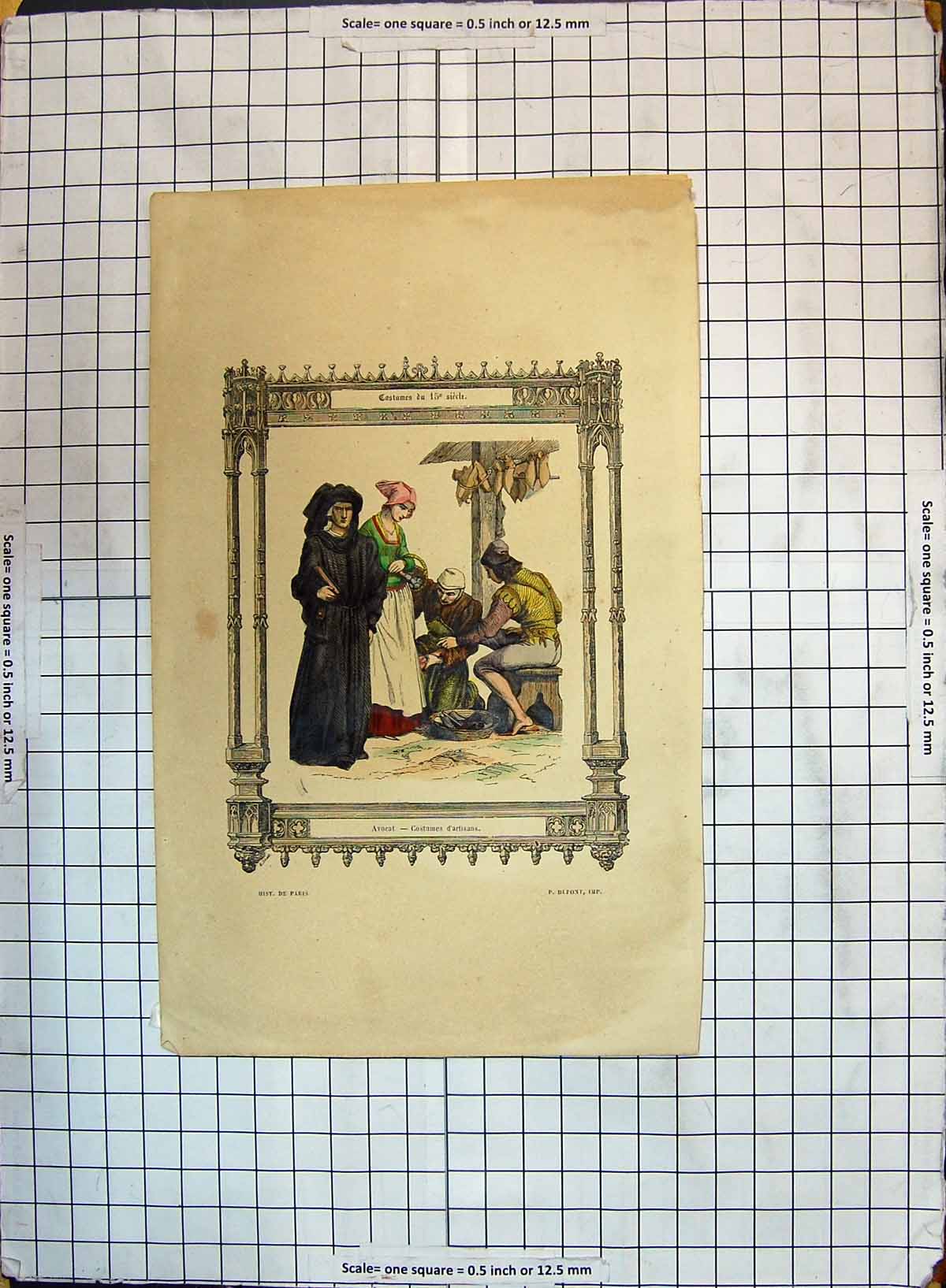 Original Old Antique Print Colour Avocta Costumes D'Artisans
