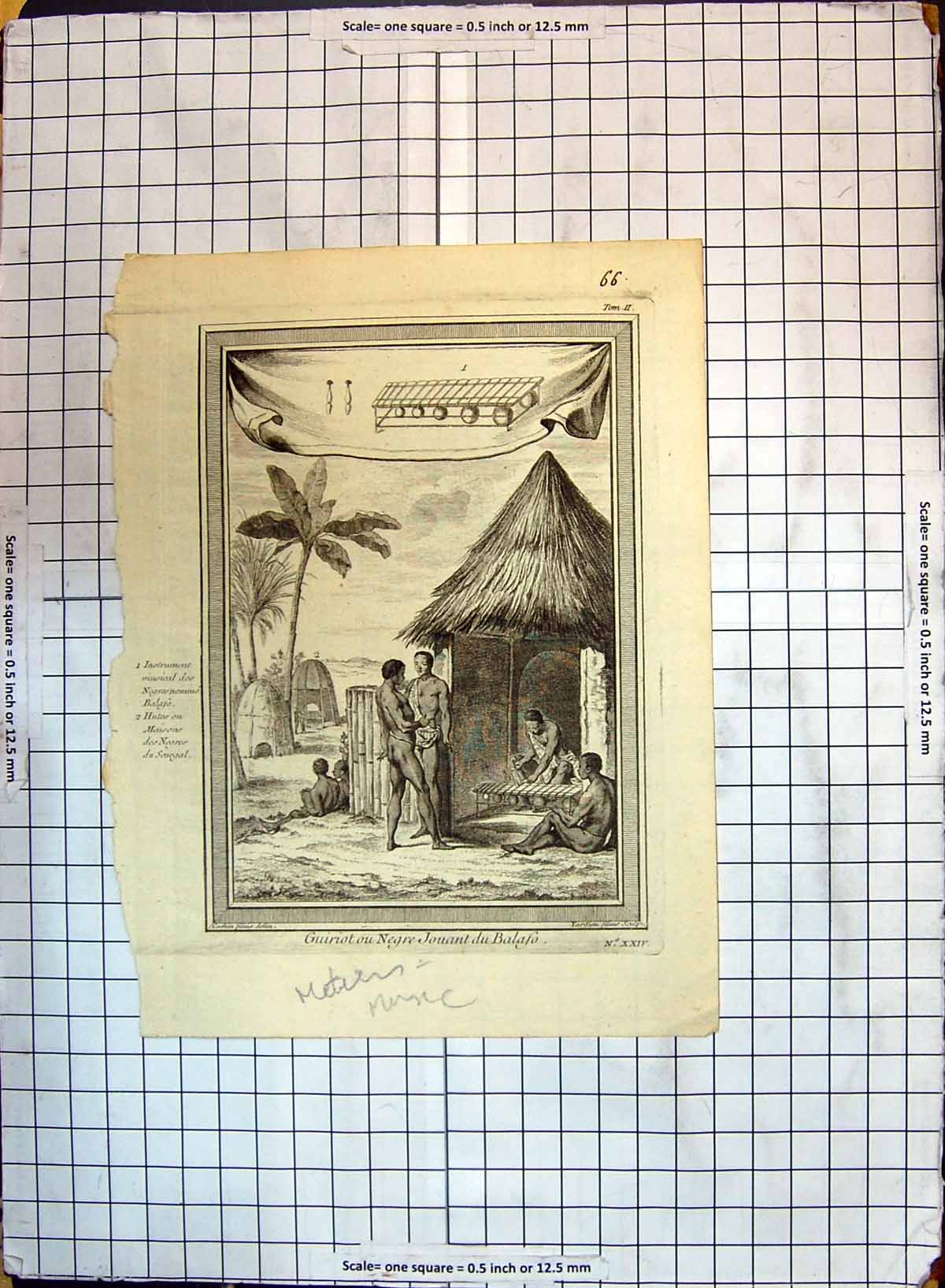 Original Old Antique Print Guiriot Negre Jouant Balaso Natives Camp Africa