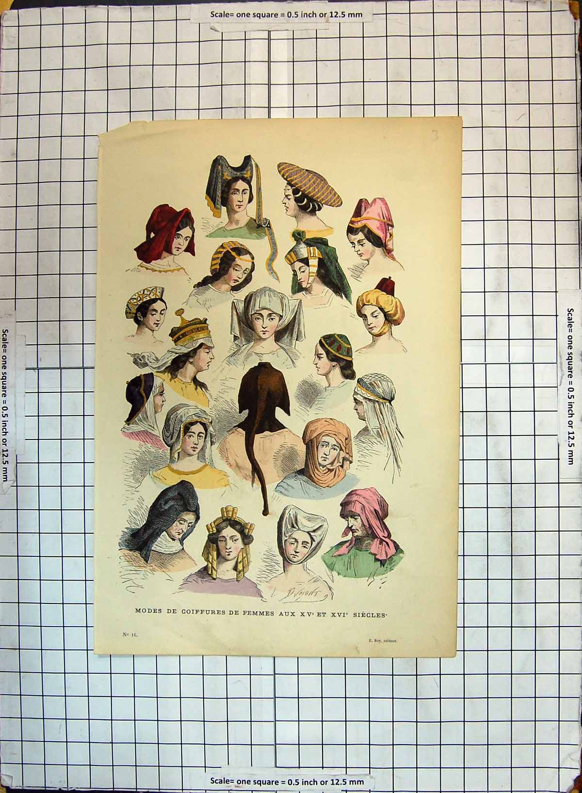 Antique Old Print Colour Modes Coiffures Femmes Aux Siecles Ladies Fashion