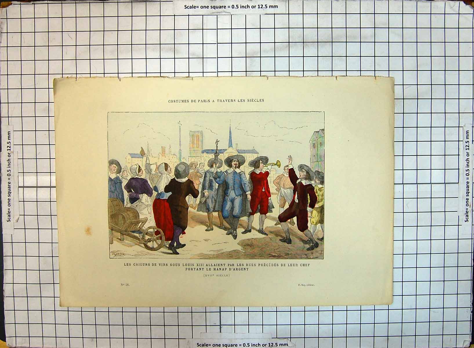 Antique Old Print Colour Costumes Paris Town Criers Crieurs Hanap D'Argent