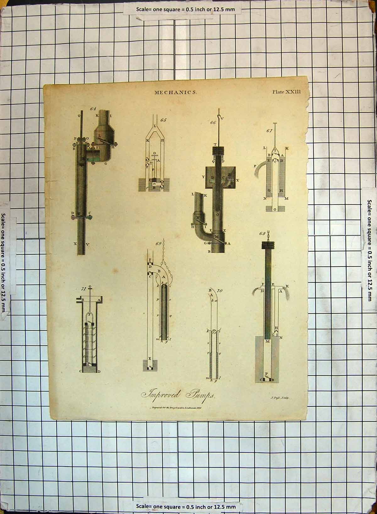 Original Old Antique Print 1816 Mechanics Improved Pumps Instruments 19th