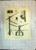 Original Old Antique Print Newly Constructed Pump Fire-Engine Machinery