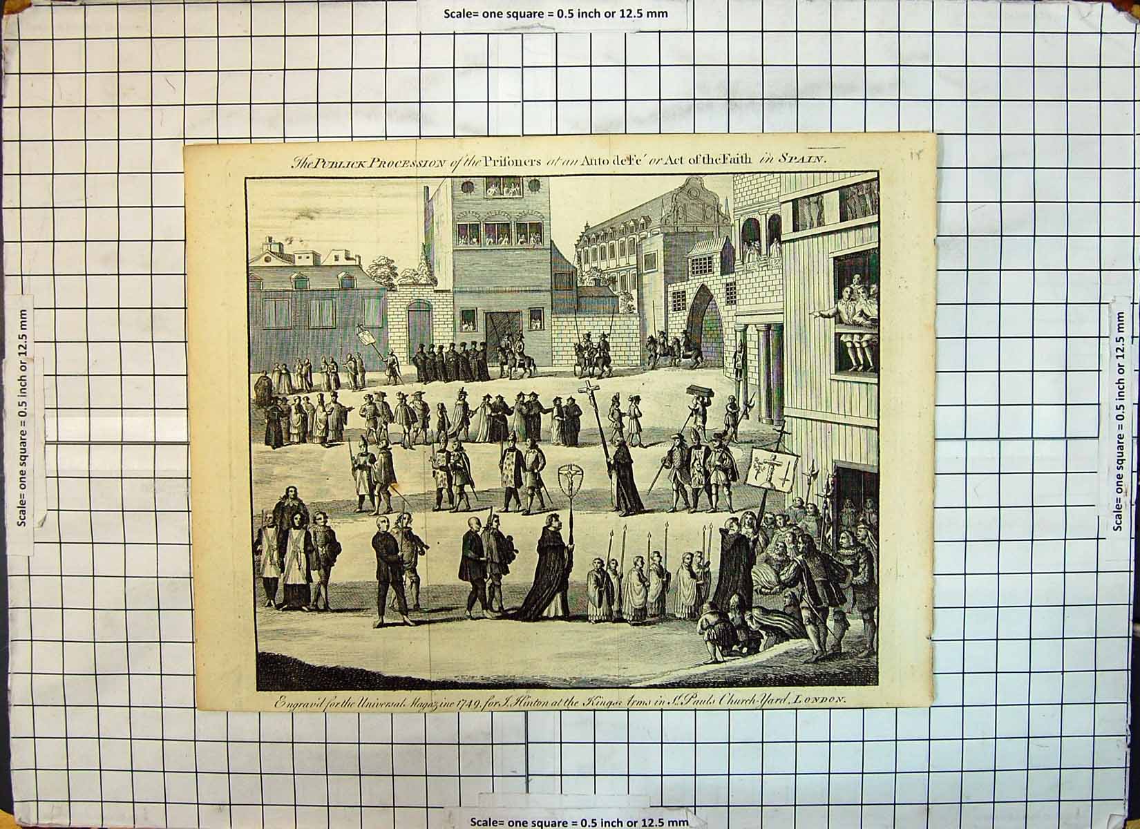 Old Antique Print Public Procession Prisoners Auto De Fe Act Faith Spain