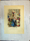 Antique Old Print Colour Costumes Paris Fete Des Fous Des Diacres Celebration