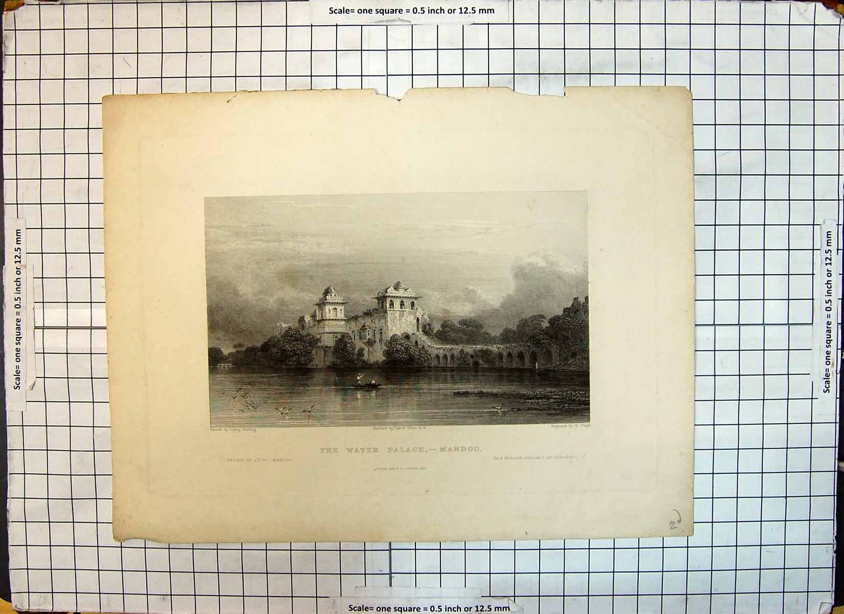 Original Old Antique Print Water Palace Mandoo Architecture Floyd Fielding
