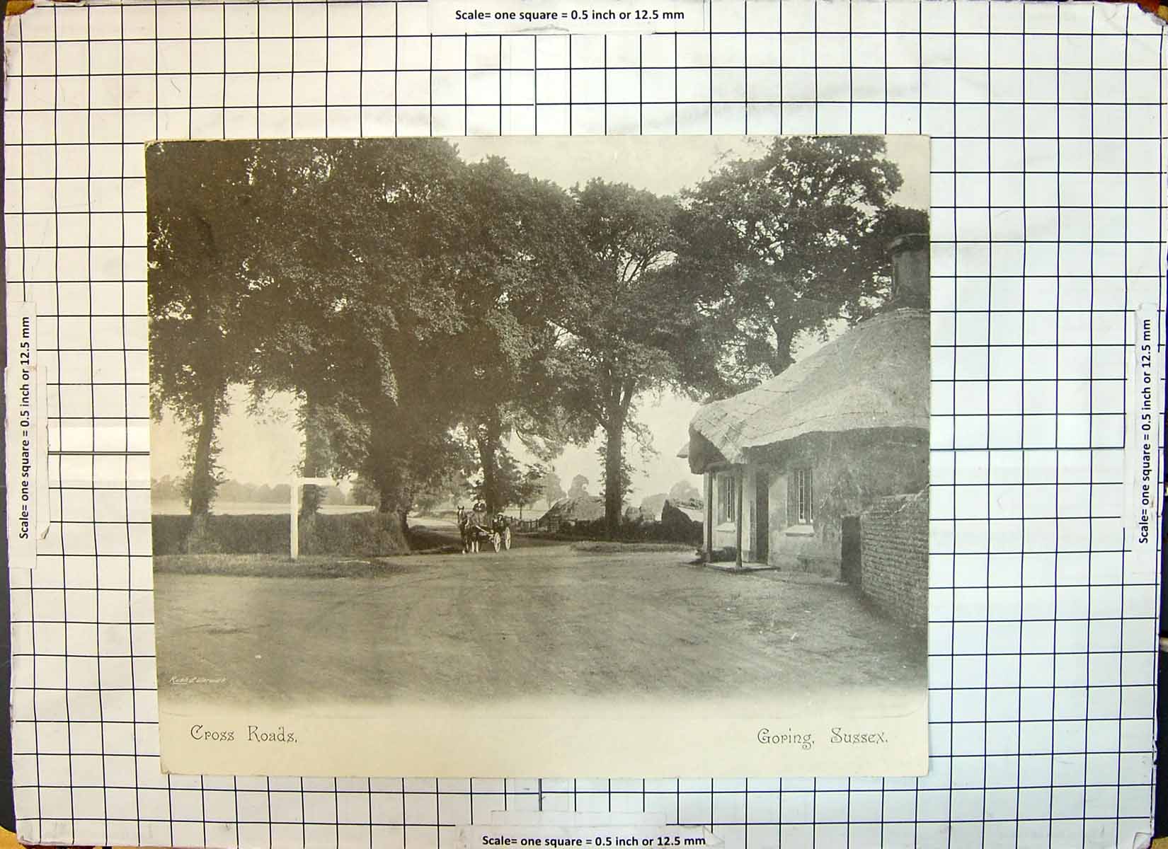 Old Antique Print Photograph Goring Sussex Cross Roads House Horse Coach