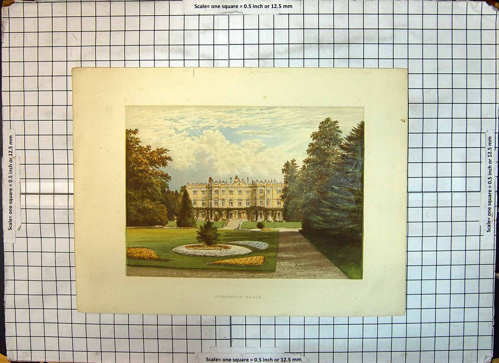 Original Old Antique Print Colour Exterior Architecture Hughenden Manor House