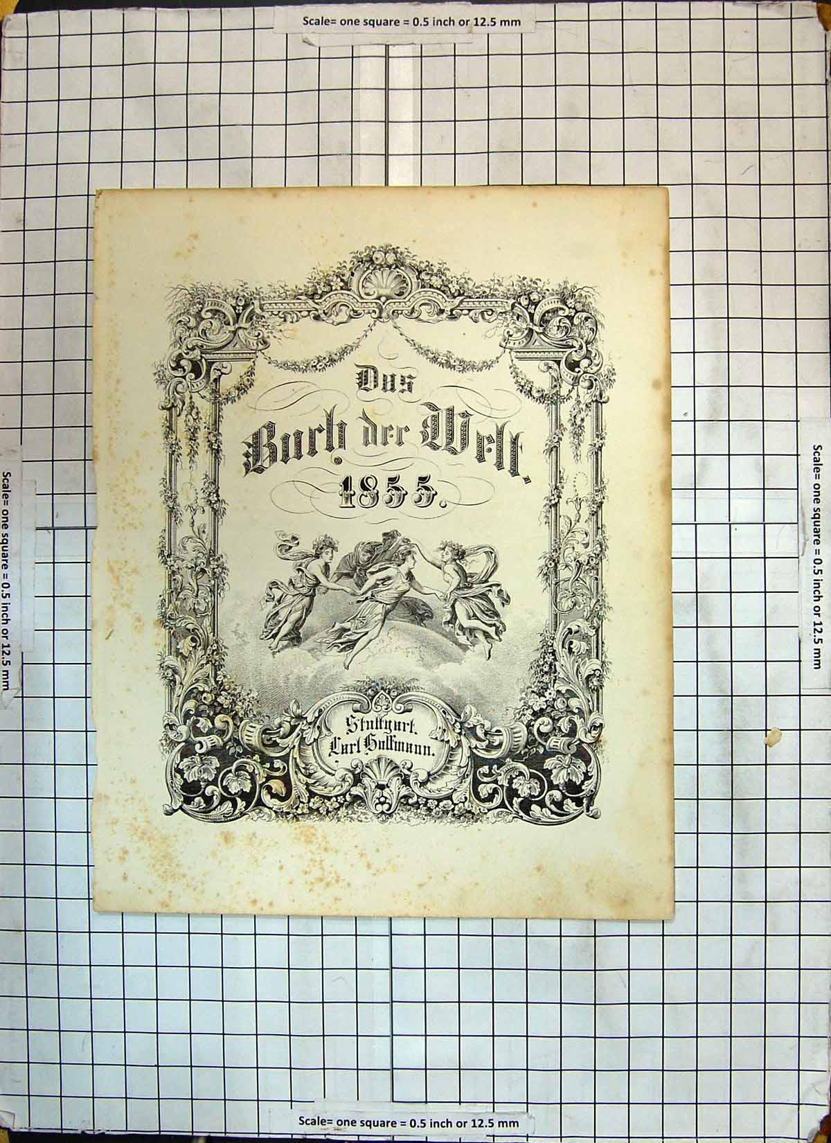 Original Old Antique Print Burh Der Welt Angels Flying Stuttgart