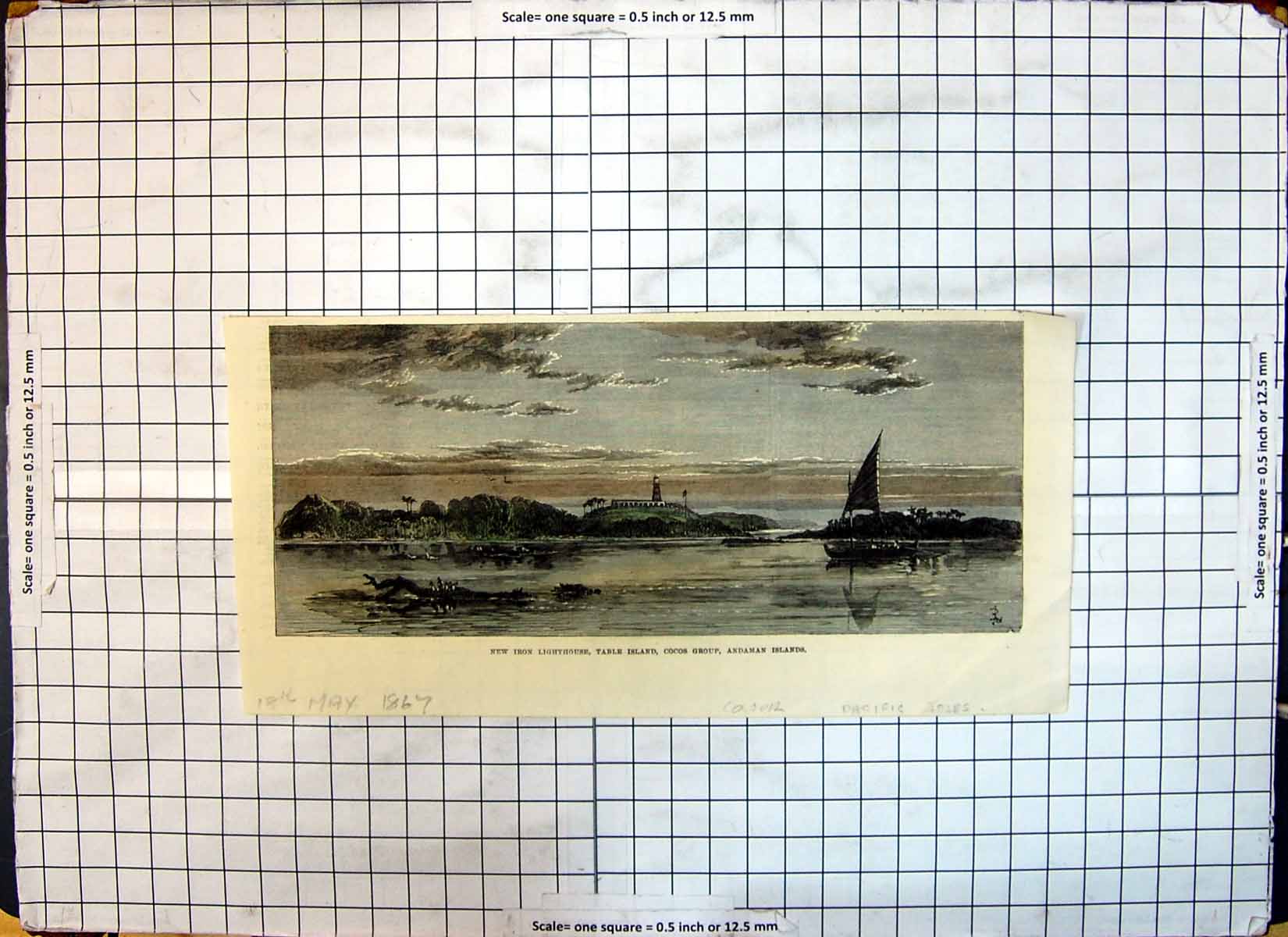 Antique Print 1867 Iron Lighthouse Table Island Cocos Group Andaman Islands