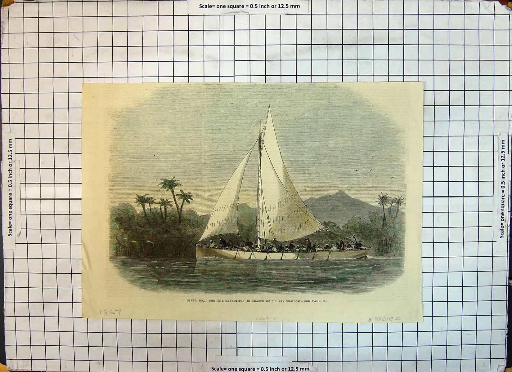 Antique Old Print 1867 Steel Boat Expedition Search Dr. Livingstone Africa 19th