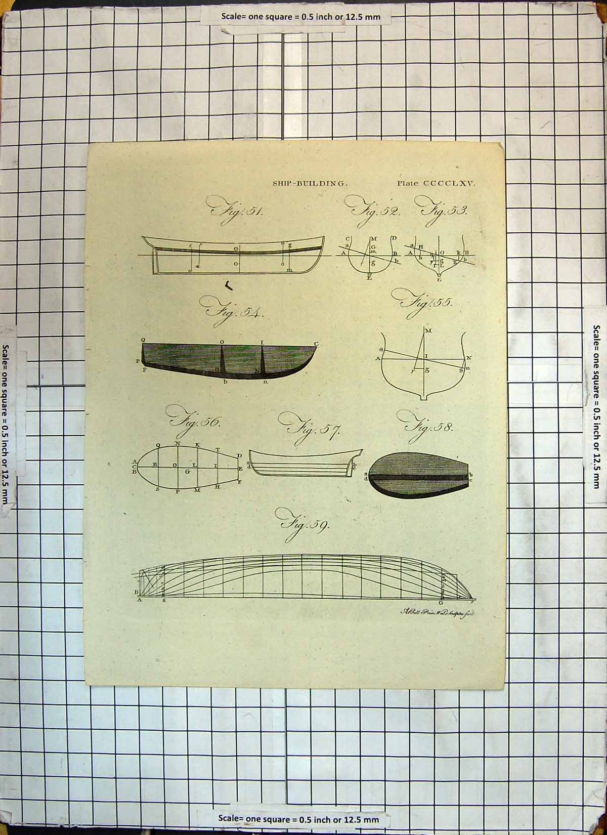 Original Old Antique Print Ship Building Diagrams Drawings 20th Century