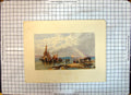 Original Old Antique Print Colour Fishermens Return Fishing Boats Beach Scene