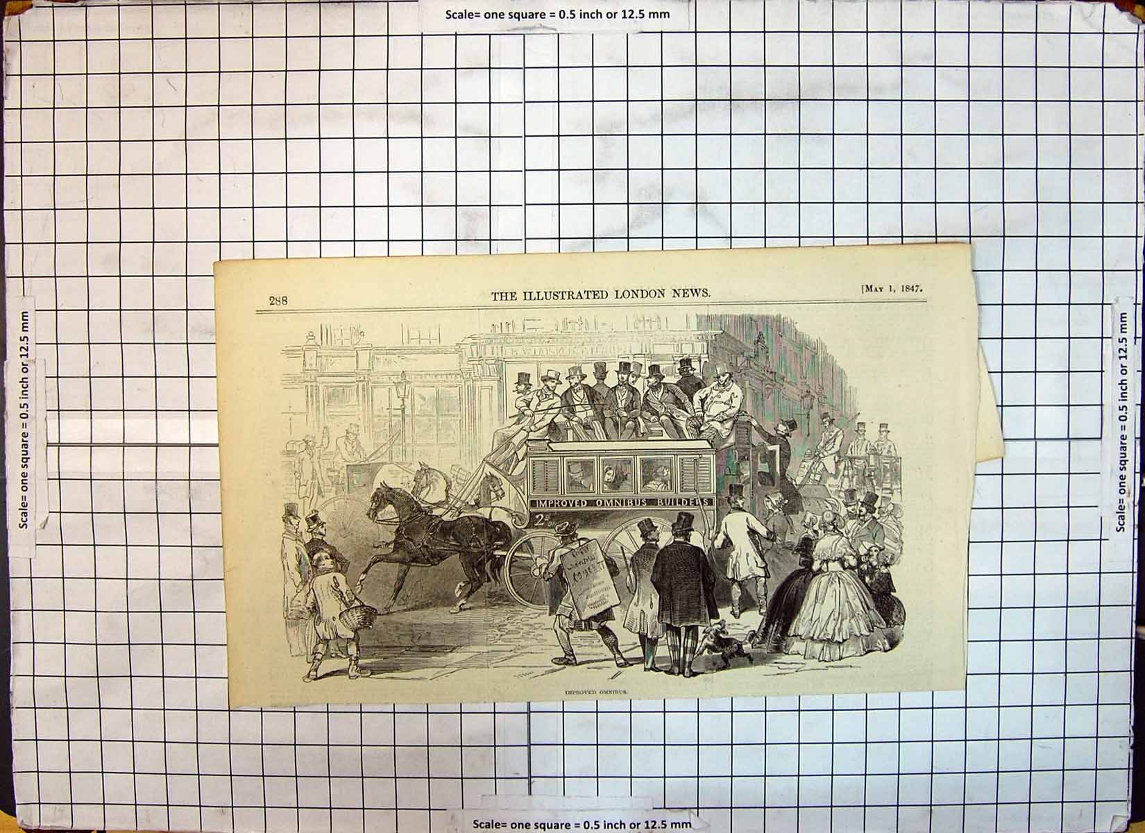 Original Old Antique Print 1847 Improved Omnibus Builders Transport Passengers