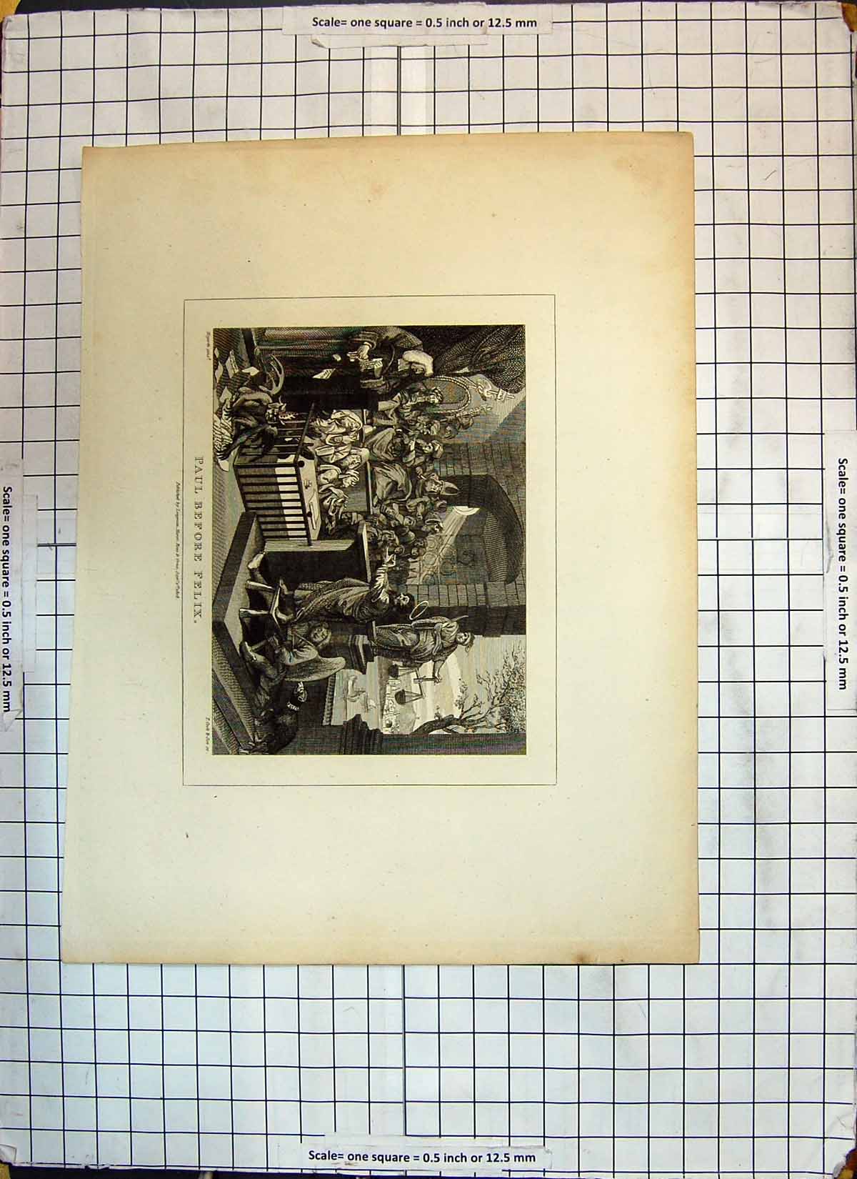 Original Old Antique Print Scene Paul Before Felix 1808 Religious Celebration