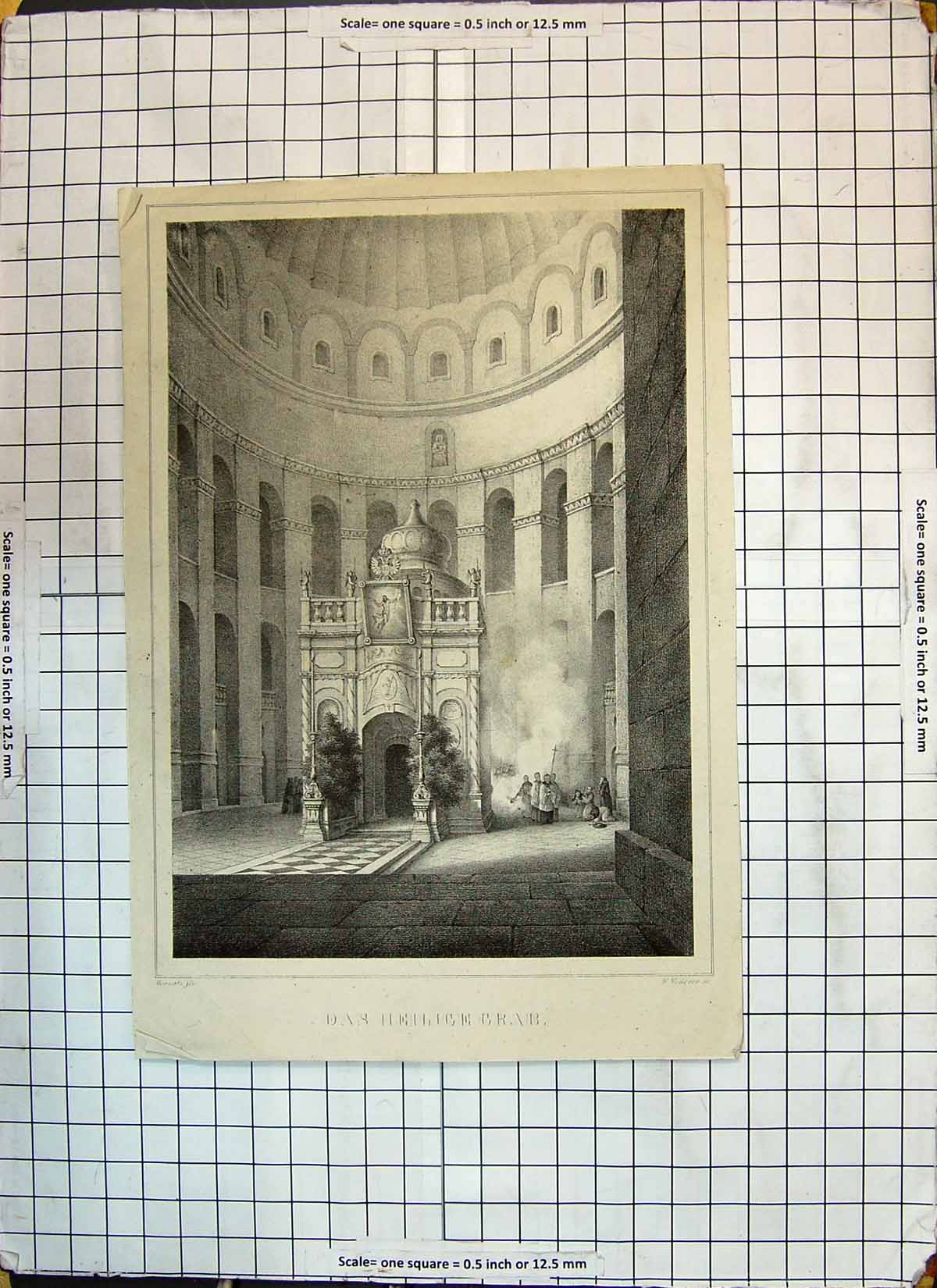 Original Old Antique Print Architecture Das Hellice Crab