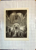 Original Old Antique Print Interior Nunnery Scene Girl Taking Veil Ceremony