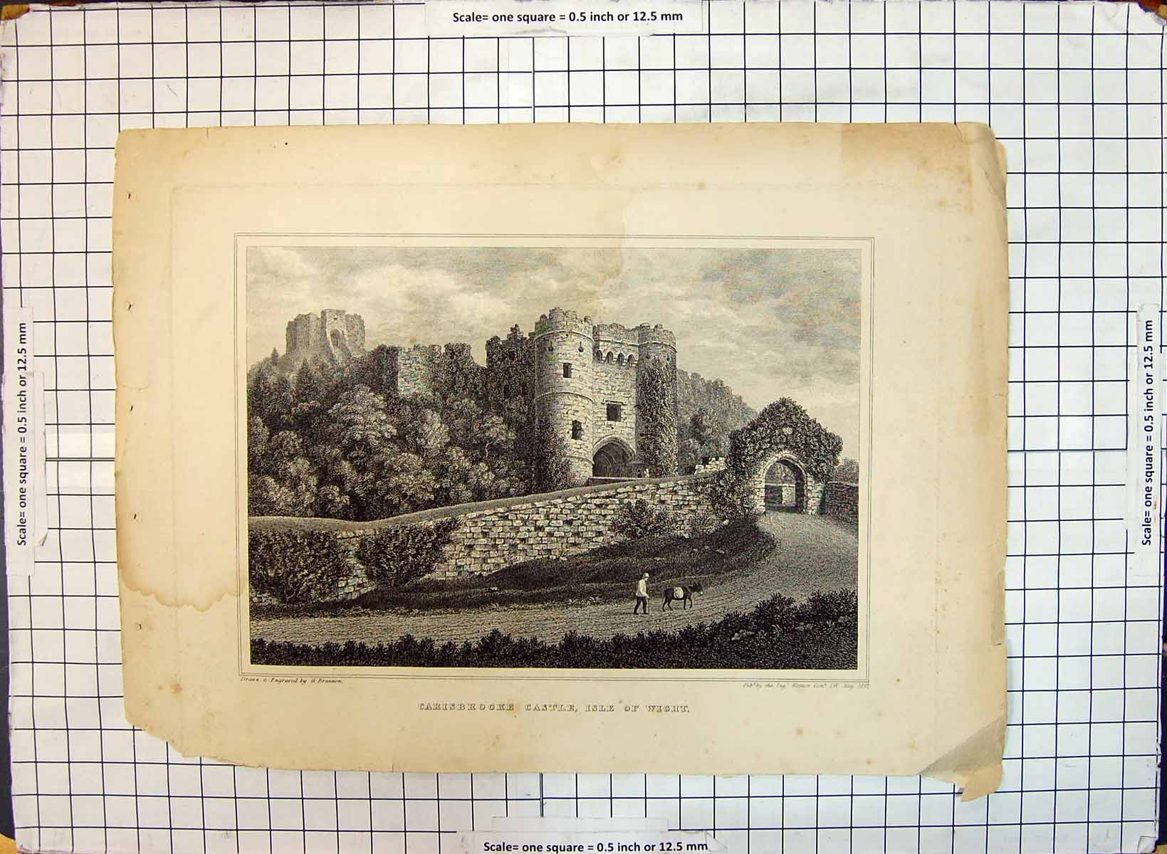 Old Antique Print View Carisbrooke Casltle Isle Wight 1852 Architecture 19th
