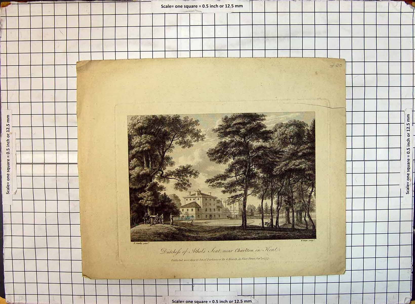 Old Antique Print Duchess Athol Mansion House Charlton Kent England 1777 18th