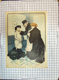 Old Antique Print Colour Ladies Man Monsieur Baron D'Acheter Chat Poche