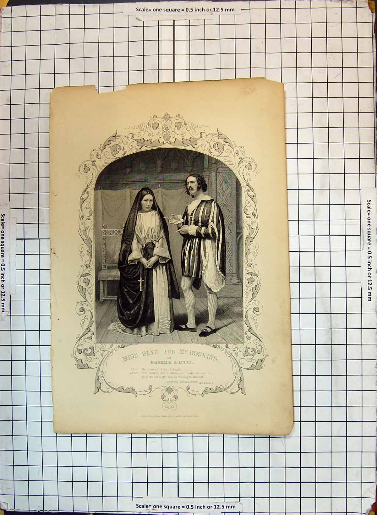 Original Old Antique Print Miss Glyn Mr Hoskins Isabella Lucio Theatre Actors